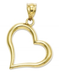Sweetly symbolic. This cute cut-out heart charm is crafted in polished 14k gold. Chain not included. Approximate length: 1 inch. Approximate width: 3/4 inch. Sweetly symbolic. This cute cut-out heart charm is crafted in polished 14k gold. Chain not included. Approximate length: 1 inch. Approximate width: 3/4 inch.