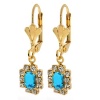 1 Round Blue and White Cubic Zirconia Flower Shape Gold Plated Dangle Earrings