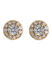 Get ultra-glamorous with simple studs. Betsey Johnson earrings feature sparkling, round-cut crystals in antique gold tone mixed metal. Get ultra-glamorous with simple studs. Betsey Johnson earrings feature sparkling, round-cut crystals in antique gold tone mixed metal.