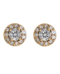 Get ultra-glamorous with simple studs. Betsey Johnson earrings feature sparkling, round-cut crystals in antique gold tone mixed metal.