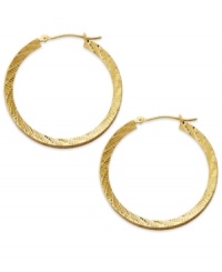Lovely and luxe, these 14k gold wheat hoops complement any look. Each diamond-cut earring secures with a lever backing. Approximate diameter: 1-1/4 inches. Lovely and luxe, these 14k gold wheat hoops complement any look. Each diamond-cut earring secures with a lever backing. Approximate diameter: 1-1/4 inches.