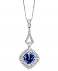 Sparkling perfection. This chic, cushion-shaped pendant features a tanzanite center stone (1 ct. t.w.) surrounded by rows of round-cut diamonds (1/3 ct. t.w.). Set in 14k white gold. Approximate length: 18 inches. Approximate drop: 1 inch. Sparkling perfection. This chic, cushion-shaped pendant features a tanzanite center stone (1 ct. t.w.) surrounded by rows of round-cut diamonds (1/3 ct. t.w.). Set in 14k white gold. Approximate length: 18 inches. Approximate drop: 1 inch.