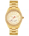 Fashion you can count on. This Betsey Johnson watch showcases crystal accents and large numerals at the dial.