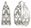 Sterling Silver Bali Inspired Filigree Triangle Shape Hoop Earrings (1.0 Diameter)