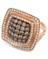 A not-so-subtle square. Le Vian's prize statement maker features a bold square of round-cut chocolate diamonds (1-1/10 ct. t.w.) framed by two rows of round-cut white diamonds (5/8 ct. t.w.). Crafted in 14k rose gold. Size 7.