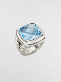 From the Albion Collection. A faceted cushion of dazzling blue topaz is framed in a sterling silver setting and split cable band.Blue topaz Sterling silver About ½ square Imported From the Albion Collection. A faceted cushion of dazzling blue topaz is framed in a sterling silver setting and split cable band.Blue topaz Sterling silver About ½ square Imported