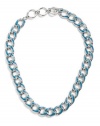 GUESS Silver-Tone Chain Link Necklace With Whi, POP COLOR