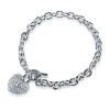 Cubic Zirconia CZ Silver Tone Puffed Heart Charm Toggle Bracelet