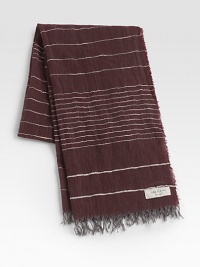 A delicate fringe outlines this luxurious scarf, shaped in a rich blend of cotton and linen, finished in a handsome, stripe pattern.Fringed ends21W x 64H50% wool/41% modal/9% cottonDry cleanMade in Italy A delicate fringe outlines this luxurious scarf, shaped in a rich blend of cotton and linen, finished in a handsome, stripe pattern.Fringed ends21W x 64H50% wool/41% modal/9% cottonDry cleanMade in Italy