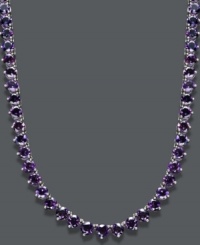 Add color to your neckline with the most regal hue. Round-cut amethysts (30 ct. t.w.) shimmer in this stunning collar necklace. Crafted in sterling silver. Approximate length: 17 inches. Add color to your neckline with the most regal hue. Round-cut amethysts (30 ct. t.w.) shimmer in this stunning collar necklace. Crafted in sterling silver. Approximate length: 17 inches.