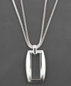 Hang these sleek and sexy strands around your neck for double the elegance. This open rectangular silver-plated drop pendant hangs from two silver plated chains in this modern necklace from designer AK Anne Klein. Measures 24 inches long.