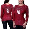 NCAA Oklahoma Sooners Womens Allover Three Quarter Sleeve Rhinestone T-Shirt - Crimson (Medium)