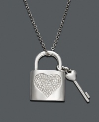 The perfect key to unlock her heart. This sterling silver pendant features an adorable dangling key charm and lock bedecked in round-cut diamond (1/10 ct. t.w.). Approximate length: 18 inches. Approximate drop: 1 inch. The perfect key to unlock her heart. This sterling silver pendant features an adorable dangling key charm and lock bedecked in round-cut diamond (1/10 ct. t.w.). Approximate length: 18 inches. Approximate drop: 1 inch.