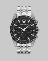 Modern style designed for a power player, in a brushed and polished stainless steel casing with chronograph functionality.Chronograph dialRound bezelWater resistant to 5ATMDate display at 4 o'clockSecond handStainless steel case: 46mm(1.81)Stainless steel link braceletImported
