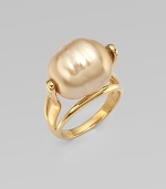 A single champagne pearl sits atop this 18k goldplated sterling silver ring. 16mm baroque champagne organic man-made pearl 18k goldplated sterling silver Width, about ¾ Imported 