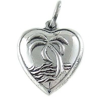 Palm Tree Puffed Heart Vintage Style 925 Sterling Silver Traditional Charm or Pendant Palm Tree Puffed Heart Vintage Style 925 Sterling Silver Traditional Charm or Pendant