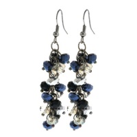 2 Black and Silver Cluster Faceted Crystal Dangle Hook Earrings For Women 2 Black and Silver Cluster Faceted Crystal Dangle Hook Earrings For Women
