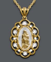 Let your faith define you. Mi Joya Divina's stunning pendant features Our Lady of Guadalupe crafted in 14k gold with sparkling, round-cut diamonds (1/10 ct. t.w.). Approximate length: 18 inches. Approximate drop length: 1-1/10 inches. Approximate drop width: 6/10 inch. Let your faith define you. Mi Joya Divina's stunning pendant features Our Lady of Guadalupe crafted in 14k gold with sparkling, round-cut diamonds (1/10 ct. t.w.). Approximate length: 18 inches. Approximate drop length: 1-1/10 inches. Approximate drop width: 6/10 inch.