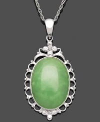 Vintage appeal. A antique-inspired setting frames a beautiful oval-cut jade stone (13 mm x 18 mm) in this stunning pendant. Crafted in sterling silver. Approximate length: 18 inches. Approximate drop: 1-1/2 inches.