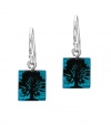 Sterling Silver Dichroic Glass Blue Tree of Life Pattern Rectangular Earrings