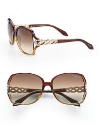 Textured and smooth, metal accented temples make this a truly glamourous, plastic style. Available in dark brown/champagne with brown gradient lens. Metal accented criss-cross temples100% UV protectionMade in Italy Textured and smooth, metal accented temples make this a truly glamourous, plastic style. Available in dark brown/champagne with brown gradient lens. Metal accented criss-cross temples100% UV protectionMade in Italy