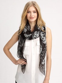 A fierce print of skulls and snakes adds interest to this indulgent silk design. SilkAbout 55 X 55Dry cleanMade in Italy A fierce print of skulls and snakes adds interest to this indulgent silk design. SilkAbout 55 X 55Dry cleanMade in Italy