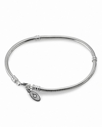 Inspired by the design of Pandora's iconic bracelets, this sterling silver necklace beautifully displays dozens of charms and clips. Inspired by the design of Pandora's iconic bracelets, this sterling silver necklace beautifully displays dozens of charms and clips.