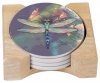 CounterArt Dragonfly Design Round Absorbent Coasters in Wooden Holder, Set of 4