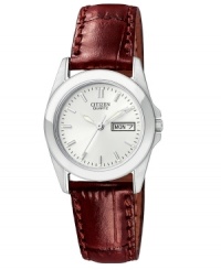 Rich leather contrasts beautifully with the steel of this watch by Citizen. Rich leather contrasts beautifully with the steel of this watch by Citizen.