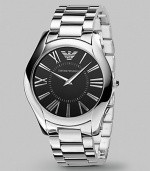 Ultimate sophistication for any gentleman in gleaming stainless steel with a black dial. Quartz movement Water resistant to 3 ATM Date function at 4 o'clock Second hand Stainless steel case: 43mm (1.69) Steel bracelet: 22mm (0.87) Deployment clasp Imported 