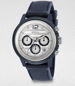 From the Orchestra collection, this chronograph watch features a clear glass insert and a sporty, silicone strap.Chronograph movementWater-resistant to 10ATMDate display at 5 o'clockSecond handStainless steel case: 45mm diameter(1.77)Silicone strapImported