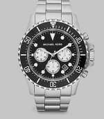 A significant timepiece, strong enough to wear to the boardroom and beyond, set in brushed silver tone with a bold, black contrasting dial and three-eye chronograph function.Chronograph movementRound bezelWater resistant to 10ATMDate display at 5 o'clock Second handStainless steel case: 48mm(1.88)Stainless steel braceletImported