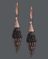 Gothic and glam. EFFY Collection's deeply-hued drop earrings combine round-cut champagne diamonds (1/2 ct. t.w.), white diamonds (1/2 ct. t.w.) and black diamonds (5/8 ct. t.w.) in a pretty 14k rose gold setting. Approximate drop length: 2-1/19 inches. Approximate drop width: 7/16 inch. Gothic and glam. EFFY Collection's deeply-hued drop earrings combine round-cut champagne diamonds (1/2 ct. t.w.), white diamonds (1/2 ct. t.w.) and black diamonds (5/8 ct. t.w.) in a pretty 14k rose gold setting. Approximate drop length: 2-1/19 inches. Approximate drop width: 7/16 inch.