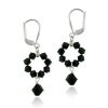 Sterling Silver and Black Swarovski Crystallized Elements Open Circle Drop Leverback Earrings