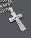 Stay true to your faith and your sense of style. Men's necklace features a large, intricate, multilayer cross set in stainless steel. Approximate length: 24 inches. Approximate drop width: 2 inches. Approximate drop length: 4 inches.