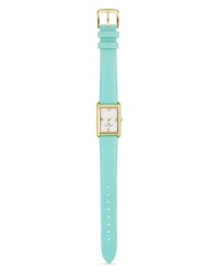 C'mon get strappy with kate spade new york's leather banded watch. The smooth style showcases the label's signature love of color--tropical turquoise works anytime. C'mon get strappy with kate spade new york's leather banded watch. The smooth style showcases the label's signature love of color--tropical turquoise works anytime.