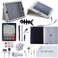 22 pcs iPad 3 Accessory Bundle with 3 CASES / White Leather Stand Case, Black TPU Case, Clear Silicone Case / Earphones / 4 Black and Silver Stylus Pens! / Chargers for iPad 3 ECO-FUSED Microfiber Cleaning Cloth Included - And MORE! Also compatible with i 22 pcs iPad 3 Accessory Bundle with 3 CASES / White Leather Stand Case, Black TPU Case, Clear Silicone Case / Earphones / 4 Black and Silver Stylus Pens! / Chargers for iPad 3 ECO-FUSED Microfiber Cleaning Cloth Included - And MORE! Also compatible with i
