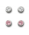 Set your sights on this stylish set that includes two pairs of sparkling crystal stud earrings from Swarovski. Designed with a bezel setting, one pair features clear Swarovski crystals, while the second comes in a pretty shade of pale pink. Made in silver tone mixed metal. Approximate drop: 3/16 inch.