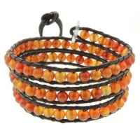 24 Red Aventurine On Brown Leather Wrap Bracelet With Snap Button Lock 24 Red Aventurine On Brown Leather Wrap Bracelet With Snap Button Lock