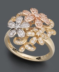 Flaunt fingers decorated with clustered flowers. This detailed ring features a pretty bouquet encrusted with round-cut diamonds (1/2 ct. t.w.). Crafted in 14k rose gold, 14k gold, and 14k white gold. Flaunt fingers decorated with clustered flowers. This detailed ring features a pretty bouquet encrusted with round-cut diamonds (1/2 ct. t.w.). Crafted in 14k rose gold, 14k gold, and 14k white gold.