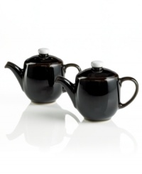 Two little teapots pour salt and pepper in this charming black and white set to match Denby's Jet dinnerware collection. Two little teapots pour salt and pepper in this charming black and white set to match Denby's Jet dinnerware collection.
