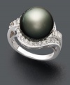 Polish your look and your presentation. This elegant ring features a swirling 14k white gold setting and round-cut diamonds (5/8 ct. t.w.) highlighting a gorgeous, cultured Tahitian pearl (12-13 mm).