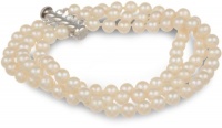3-Strand White A Grade 5.5-6mm Freshwater Cultured Pearl Bracelet with Sterling Silver Clasp, 7.25 3-Strand White A Grade 5.5-6mm Freshwater Cultured Pearl Bracelet with Sterling Silver Clasp, 7.25