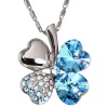 18k Gold Plated Swarovski Crystal Heart Shaped Four Leaf Clover Pendant Necklace - Aquamarine Blue