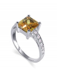 Nickel Free Sterling Silver 10mm Princess cut Yellow Cubic Zirconia Polished Finish 2mm Band Ring Size 5, 6, 7, 8, 9, 10 Nickel Free Sterling Silver 10mm Princess cut Yellow Cubic Zirconia Polished Finish 2mm Band Ring Size 5, 6, 7, 8, 9, 10