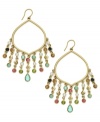 Bohemian bliss. Lauren by Ralph Lauren's gypsy hoops shine with the addition of multicolored acrylic stones and glass pearls (4 mm). Set in 14k gold-plated mixed metal. Approximate drop: 3 inches. Approximate diameter: 1/2 inch.