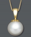 The perfect punctuation. This timeless style features a single cultured South Sea pearl (9-10 mm) strung from a delicate 14k gold chain. Approximate length: 18 inches. Approximate drop: 3/4 inch.