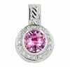 .925 Sterling Silver 10mm Chess cut Pink cubic Zirconia Pendant