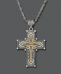 A 14k gold and sterling silver pendant that hearkens back to the Victorian age. Approximate length: 30 inches. Cross pendant drop is approximately 1-3/4 inches. A 14k gold and sterling silver pendant that hearkens back to the Victorian age. Approximate length: 30 inches. Cross pendant drop is approximately 1-3/4 inches.