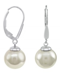 From the island of Mallorca, Spain, these drop earrings feature white round organic man-made pearl (10 mm) set in sterling silver. Approximate drop: 1 inch. From the island of Mallorca, Spain, these drop earrings feature white round organic man-made pearl (10 mm) set in sterling silver. Approximate drop: 1 inch.